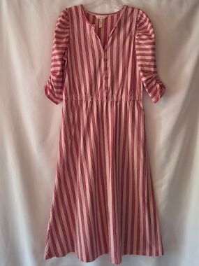 Matilda Jane Heart to Heart McIntosh Red Pink  Striped Knit Midi Dress M NWOT
